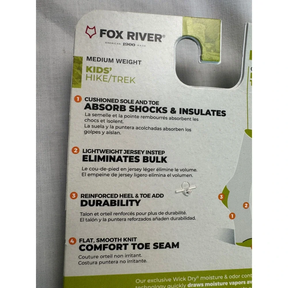 Fox River Kids Hike Trek Medium Weight Crew Socks Black Style 2902 Size Small